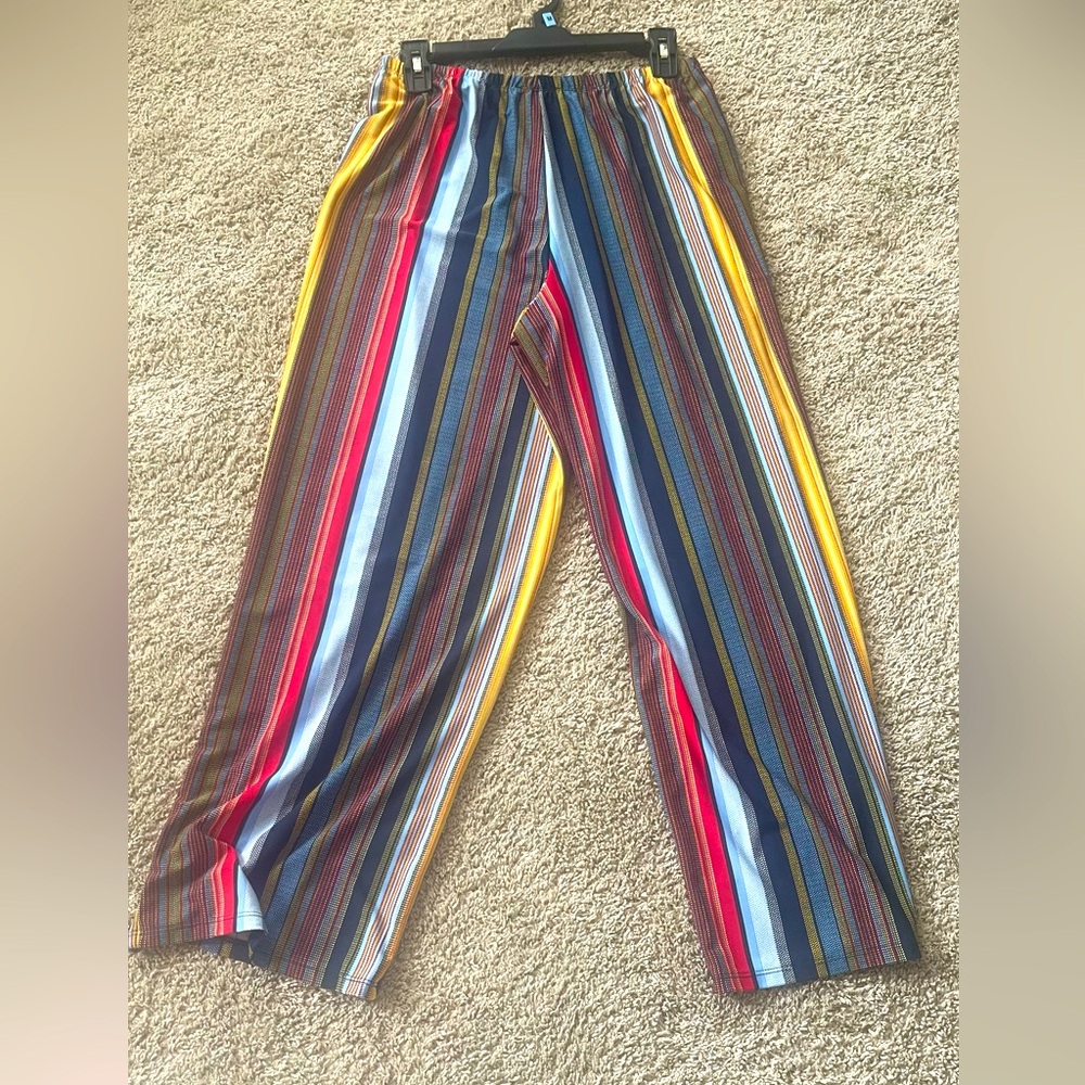 Colorful and Comfy striped women’s pants with wide legs. Size PL